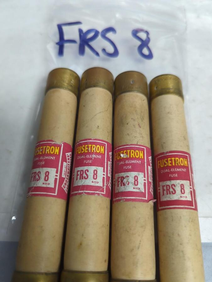 Used COOPER BUSSMANN,FRS-8,FUSETRON 8 AMP FUSE LOT OF 4 PRE-OWNED