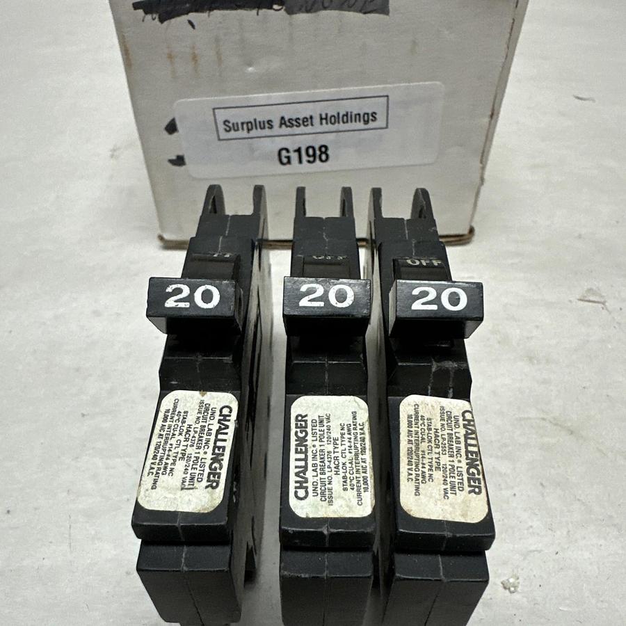 Used Challenger,NC20,20 Amp 1 Pole Circuit Breaker Lot of 3