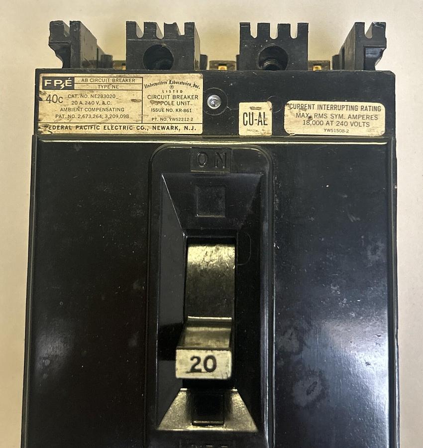 Used FEDERAL PACIFIC ELECTRIC,NE233020,CIRCUIT BREAKER 20A 240V 3P