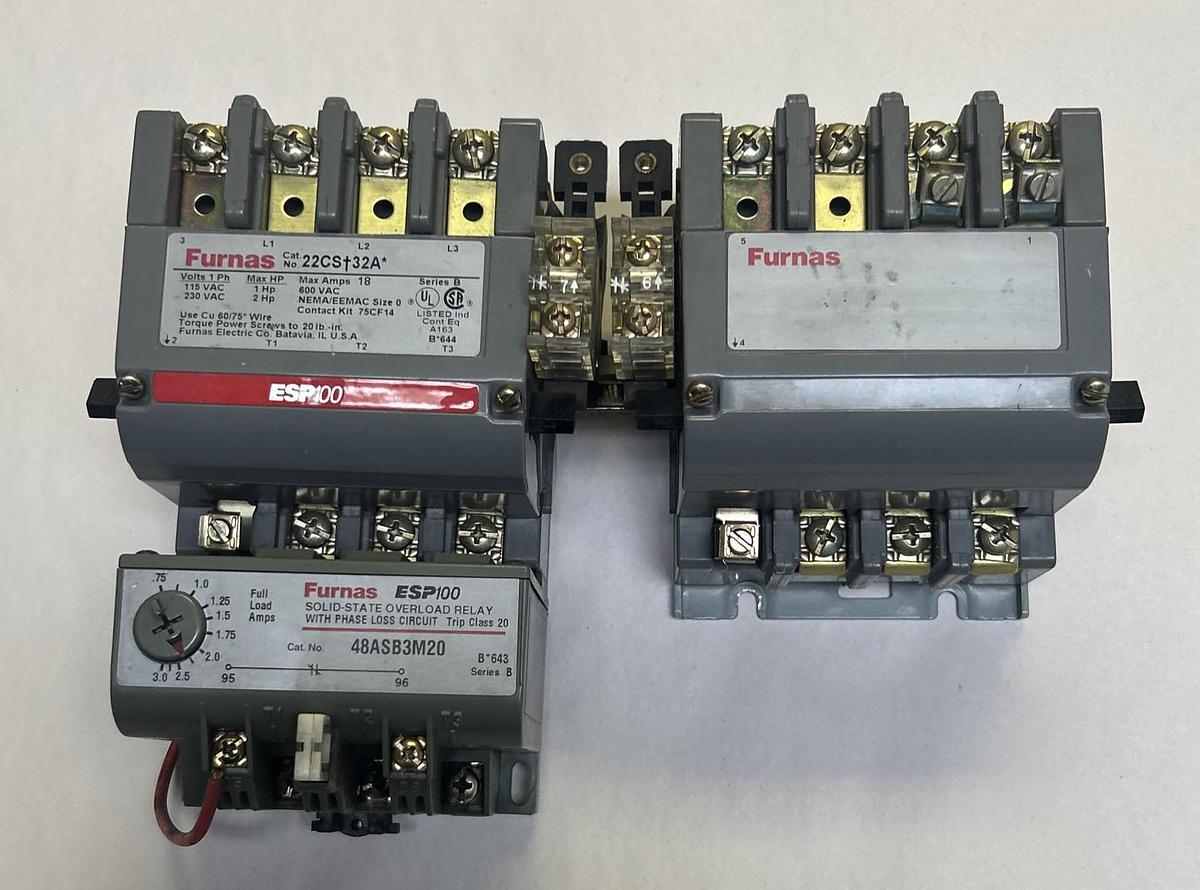 Used FURNAS,22CS32A,REVERSING STARTER SIZE 0 W/ 48ASB3M20 OVERLOAD RELAY
