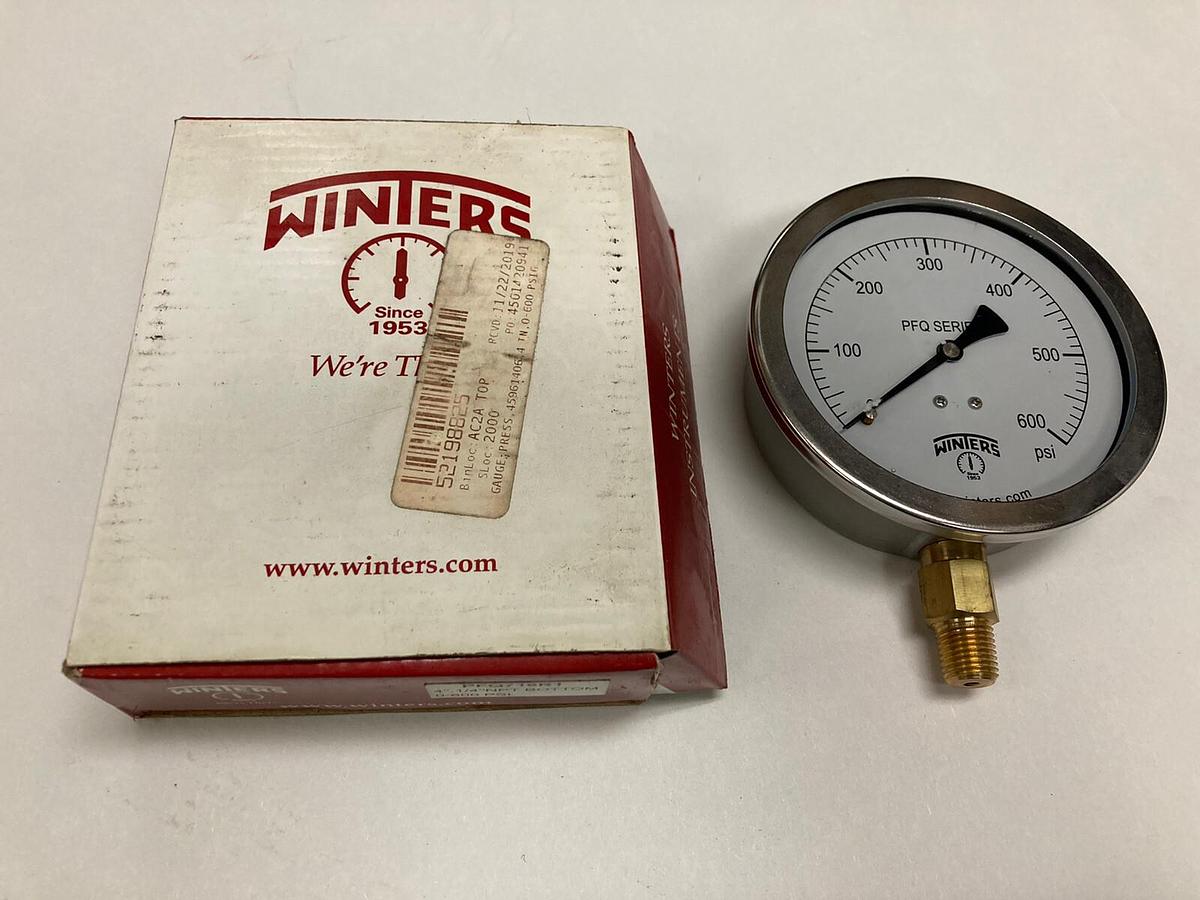 Winters Gauge,PFQ716R1,4 INCH Face SS Case 1/4 INCH NPT 0-600 PSI