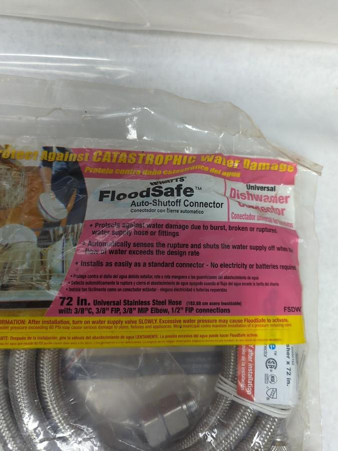 WATTS,FSDW72,DISHWASHER AUTO-SHUTOFF CONNECTOR 72 IN STAINLESS STEEL HOSE NOS