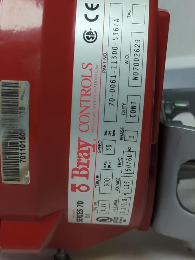BRAY CONTROLS,70-0051-113A0-536/A,ACTUATOR WITH 4 INCH SS BUTTERFLY VALVE NOS