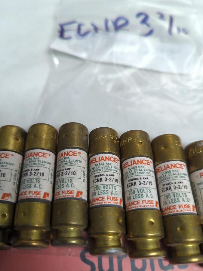 Used RELIAIANCE,ECNR-3-2/10,TIME-DELAY 3-2/10 AMP FUSE LOT OF 9 PRE-OWNED