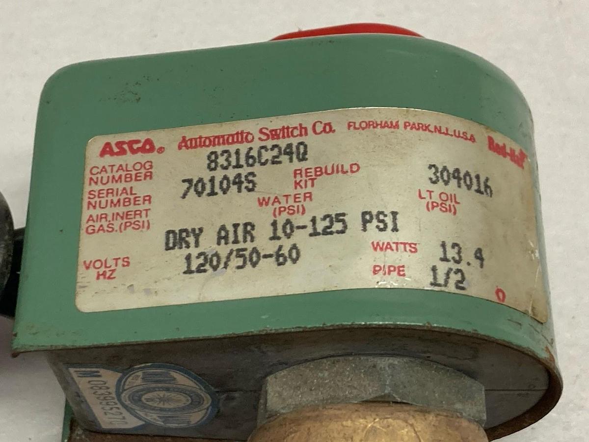 Used Asco,8316C240,Solenoid Valve 13.4W 10-125PSI 120V 50-60Hz