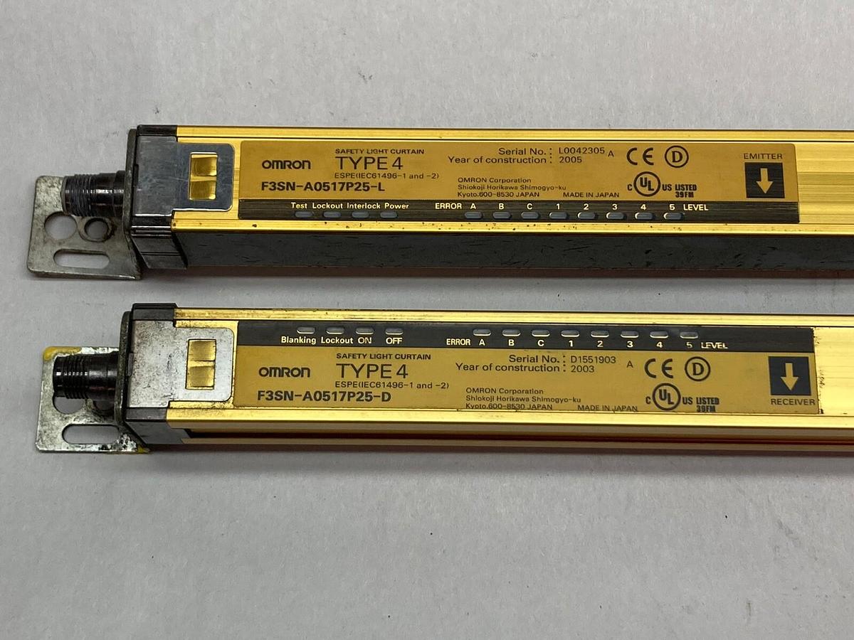 Used Omron,F3SN-A0517P25-D / F3SN-A0517P25-L,Light Curtain Emitter & Receiver Set