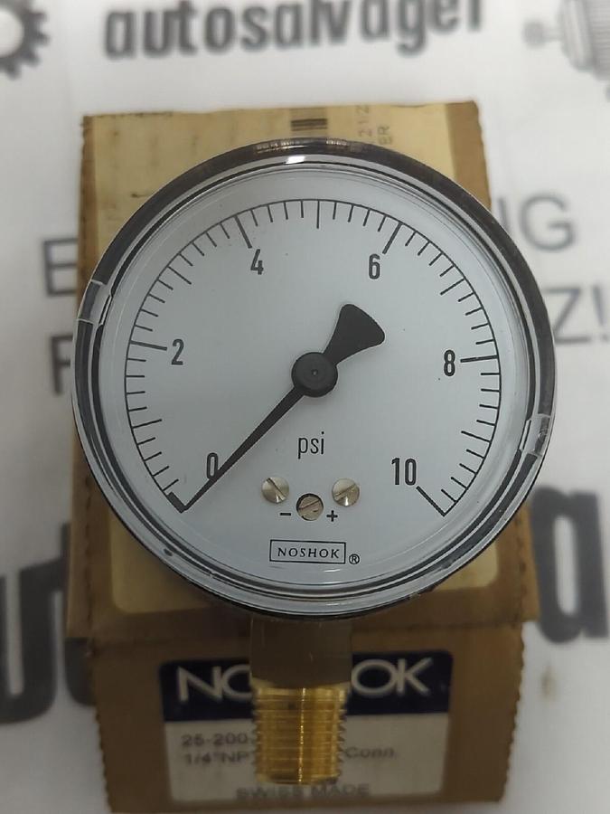 NOSHOK,25-200-10 PSI,1/4 IN NPT 2-1/2 IN  FACE BOTTOM CONNPRESSURE GAUGE NOS