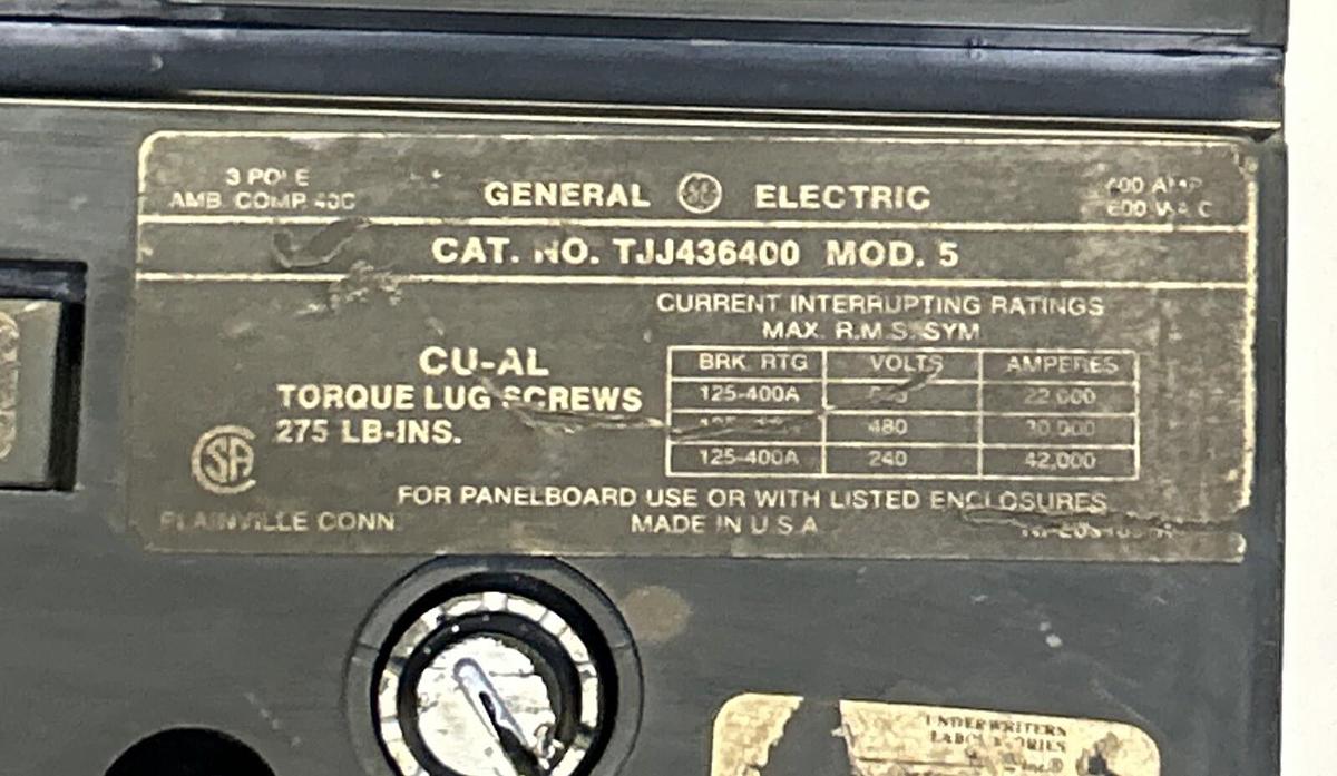 Used GENERAL ELECTRIC,TJJ436400,CIRCUIT BREAKER 400A 600V 3P