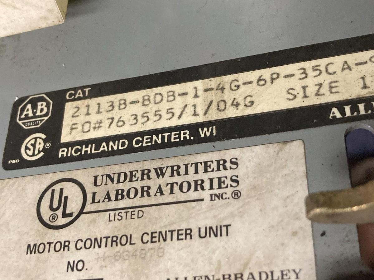 Used Allen-Bradley,2113B,Size 1 Starter MCC Bucket 30A BREAKER