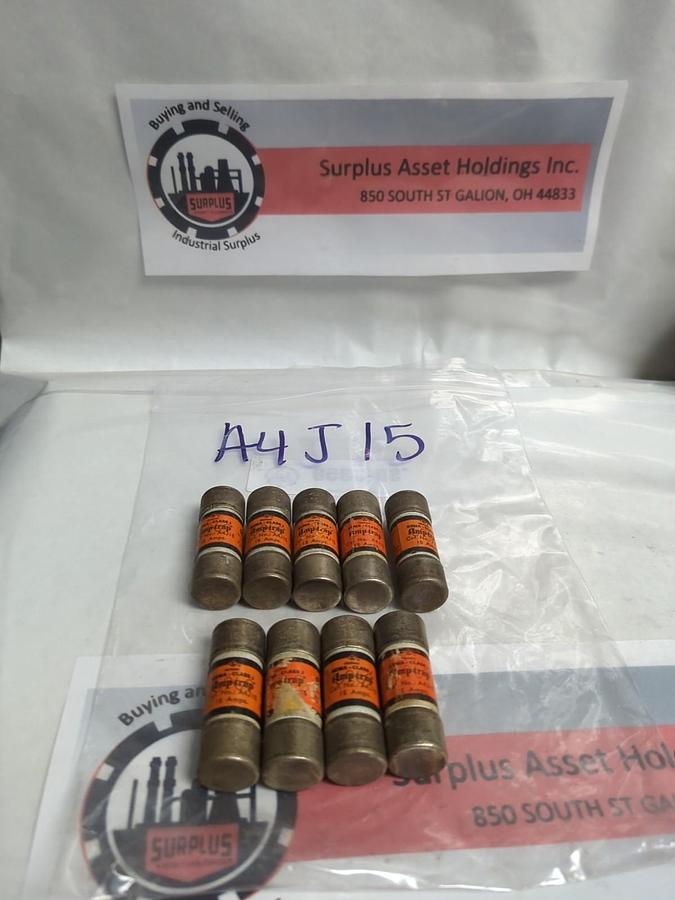 Used CHASE SHAWMUT,A4J15,AMP-TRAP 15 AMP FUSE LOT OF 9 PRE-OWNED