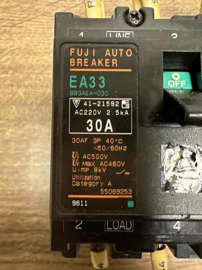 Used Fuji Electric,EA33,15 Amp 3 Pole Circuit Breaker