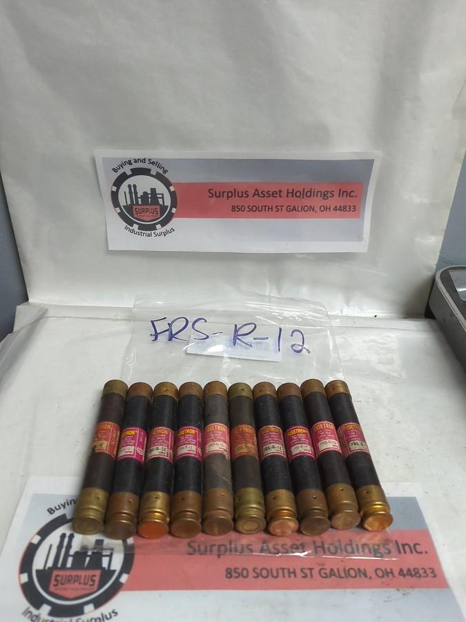 Used COOPER BUSSMANN,FRS-R-12,FUSETRON 12 AMP FUSE LOT OF 10 PRE-OWNED