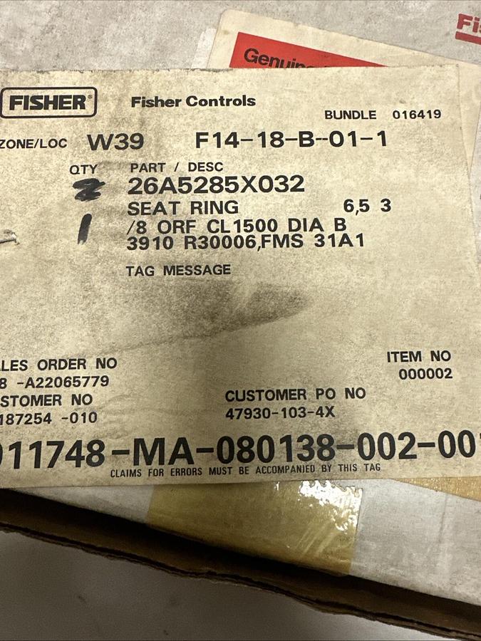 Used Fisher,26A5285X032,Seat Ring