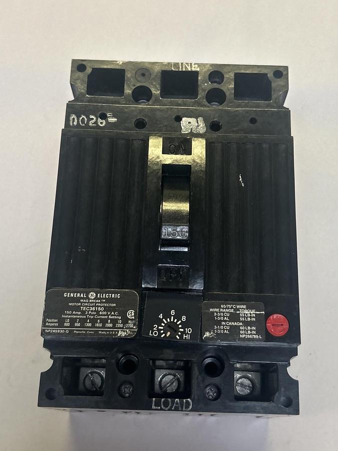 Used GENERAL ELECTRIC,TEC36150,CIRCUIT BREAKER 150A 600V 3P