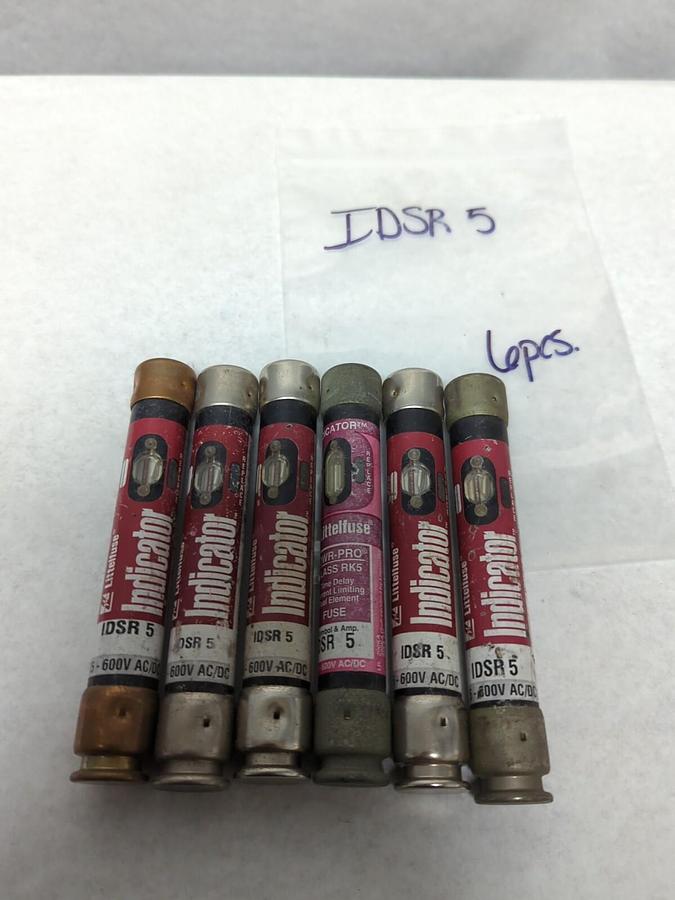 Used LITTELFUSE,IDSR 5,INDICATOR 5 AMP FUSE LOT OF 6 PRE-OWNED