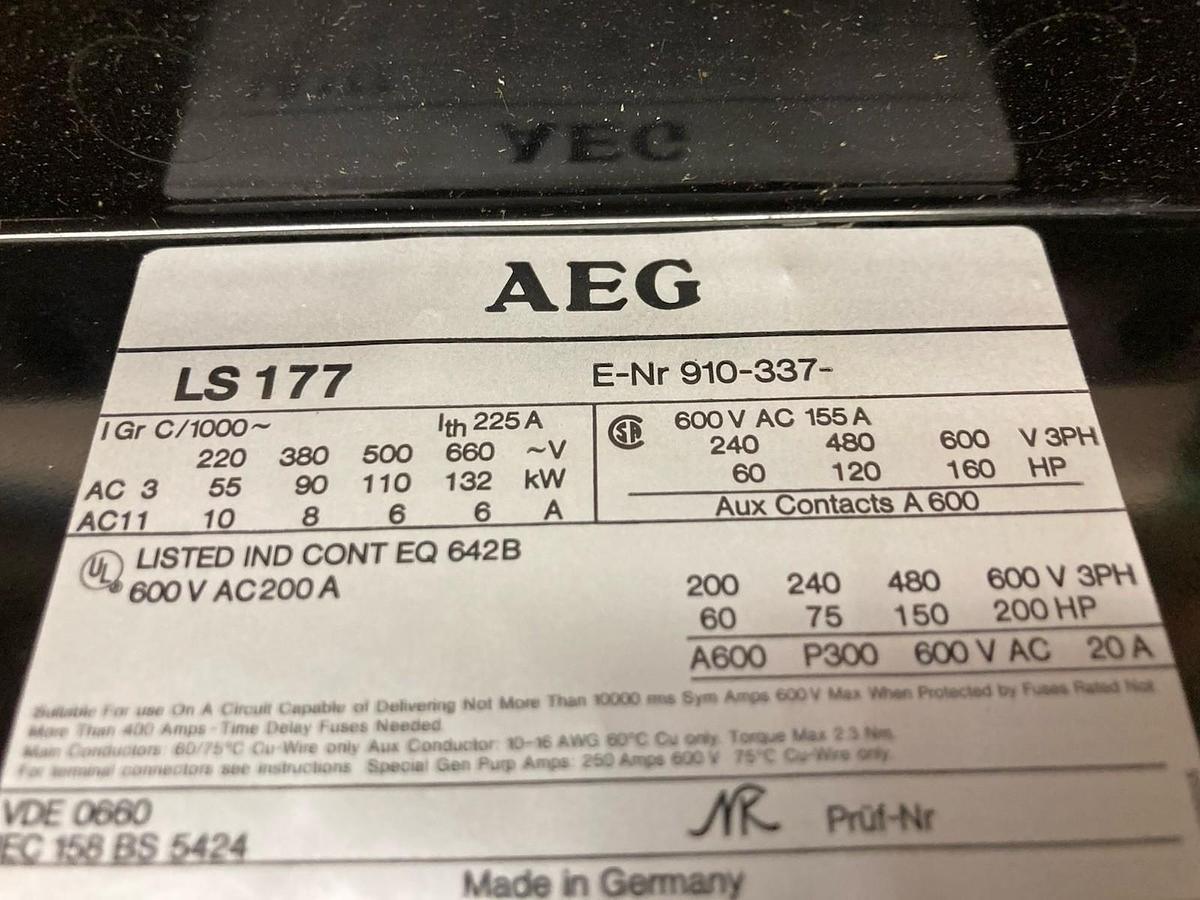 AEG,910-337-LS 177,Contactor 600Vac 200A