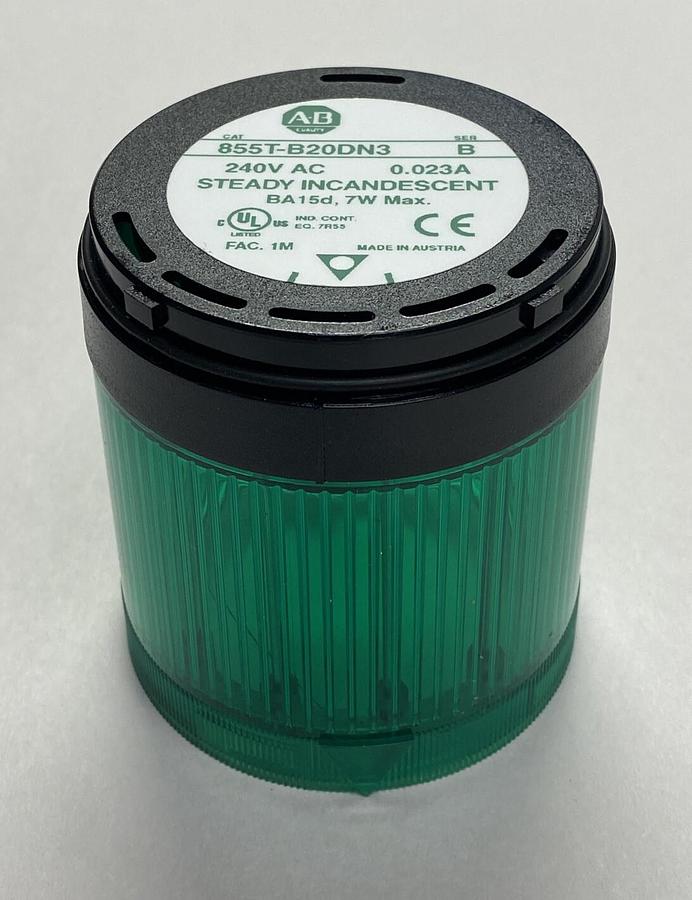 ALLEN BRADLEY,855T-B20DN3,SER B GREEN STACK LIGHT NOS
