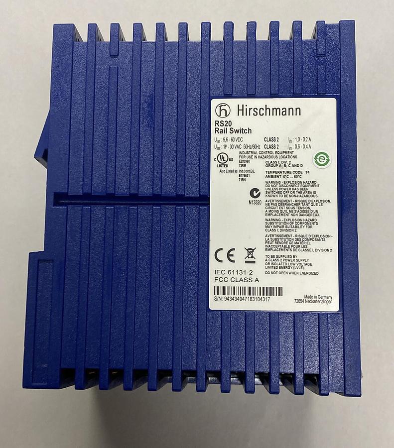 Used HIRSCHMANN,RS20,RAIL SWITCH 16 PORT 18-30VAC 9.6-60VDC