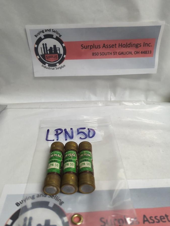 Used COOPER BUSSMANN,LPN-50,LOW-PEAK 50 AMP FUSE LOT OF 3 PRE-OWNED