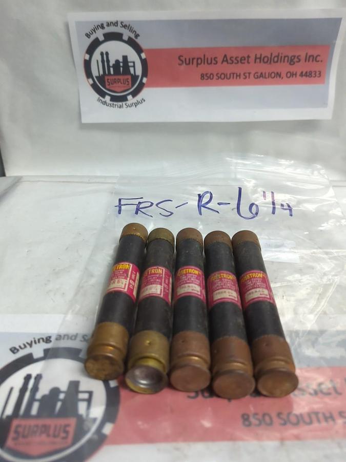 Used COOPER BUSSMANN,FRS-R-6-1/4,FUSETRON 6-1/4 AMP FUSE LOT OF 5 PRE-OWNED