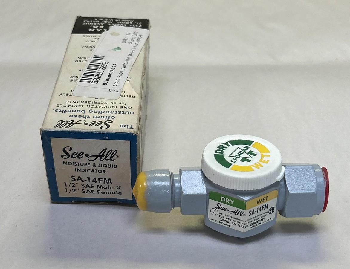 SPORLAN,SA-14FM,MOISTURE & LIQUID INDICATOR 1/2 IN SAE M X 1/2 SAE FEM NOS