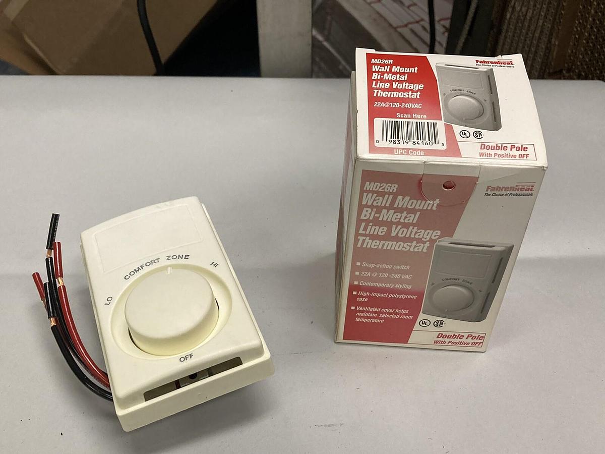Fahrenheat,MD26R,Wall Mount Bi-Metal Line Voltage Thermostat  22A@120-240VA