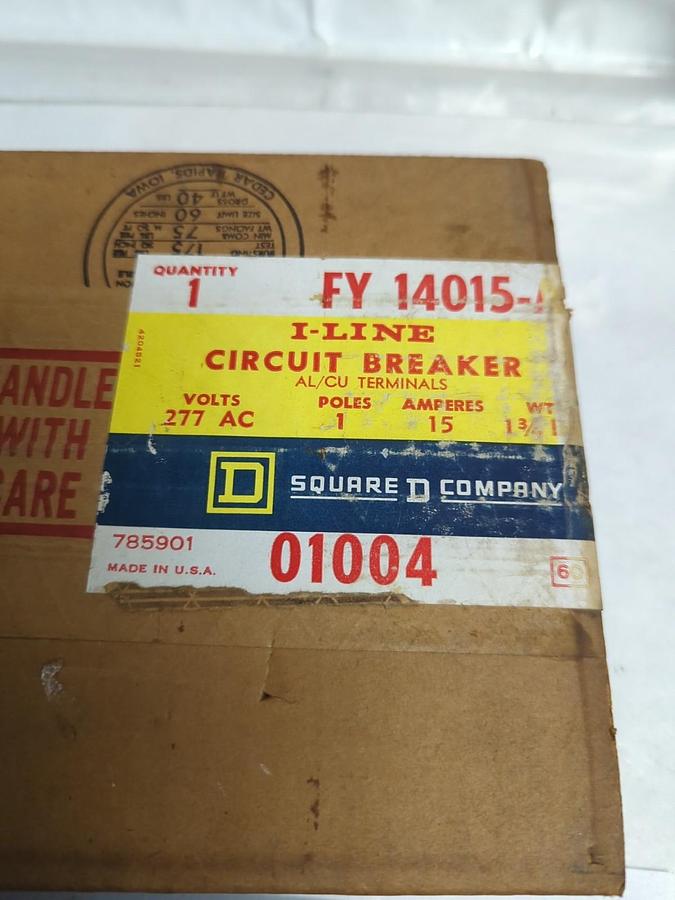 SQUARE D,FY-14015-A,CIRCUIT BREAKER I-LINE 1-POLE 15 AMP 277VAC 15A 1-POLE NOS