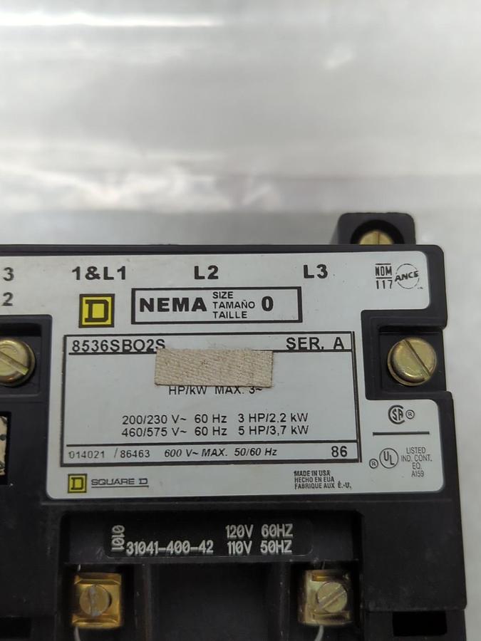 Used SQUARE D,85362B02S,CONTACTOR SERIES A SIZE 0 PRE-OWNED