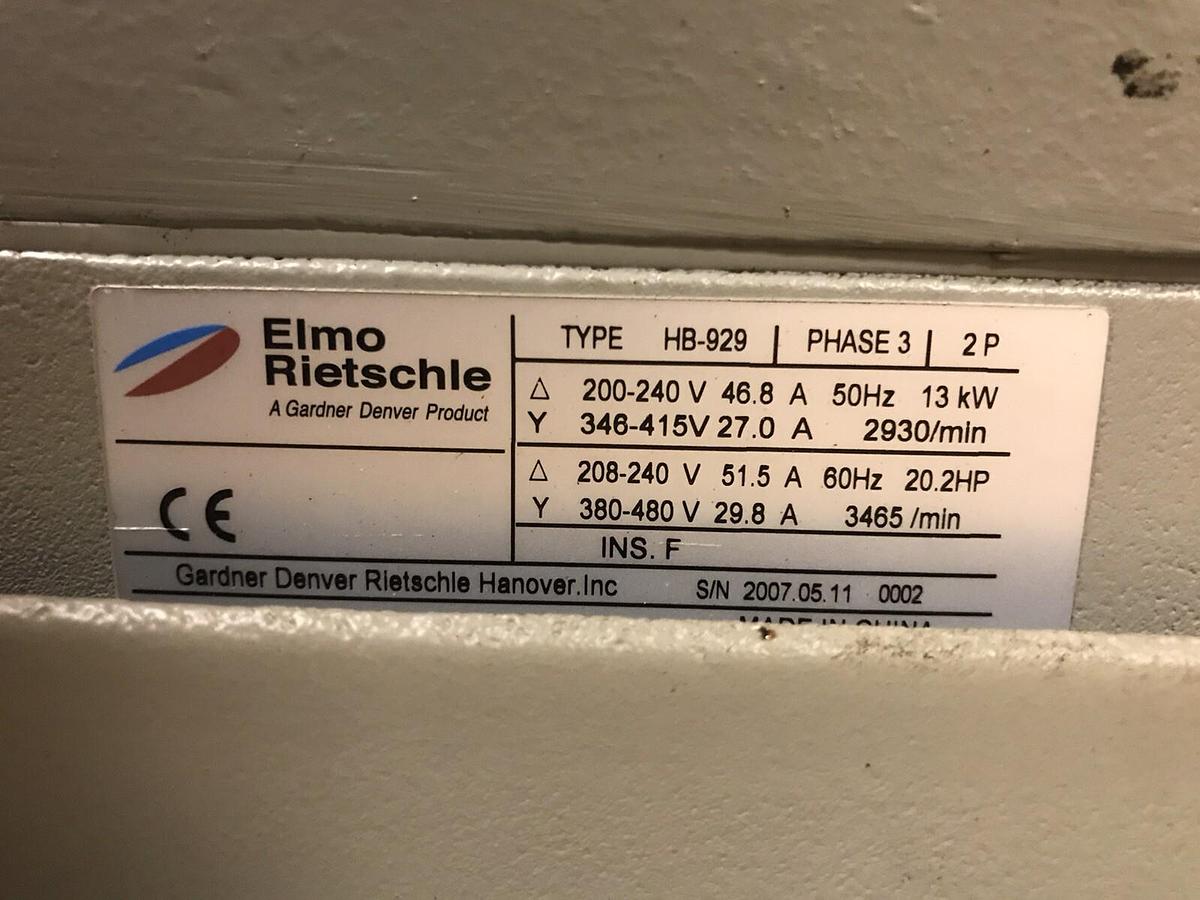 Elmo Rietschle Gardner Denver,HB-929,Vacuum Blower 208-240V 60Hz 20.2HP 3PH