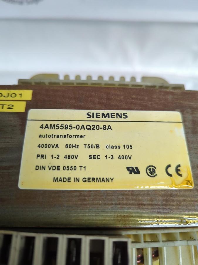 Used SIEMENS,4AM5595-0AQ20-8A,AUTOTRANSFORMER 4000VA 60HZ PRI-1-2 480V SEC-1-3 400V