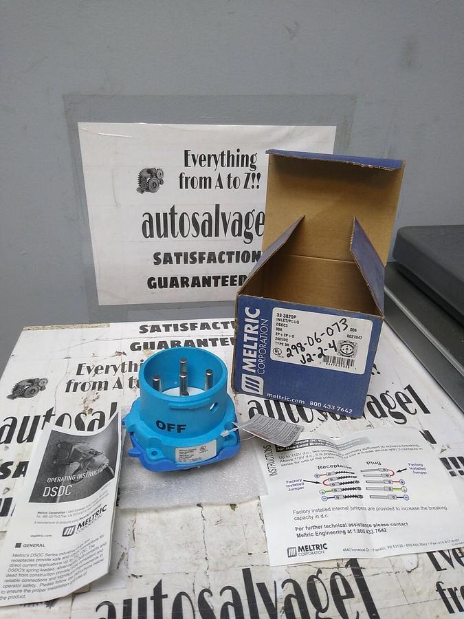 MELTRIC,33-3820P,INLET/PLUG DSDC3 30A 2P+2P+G 250VDC TYPE 3R  NOS