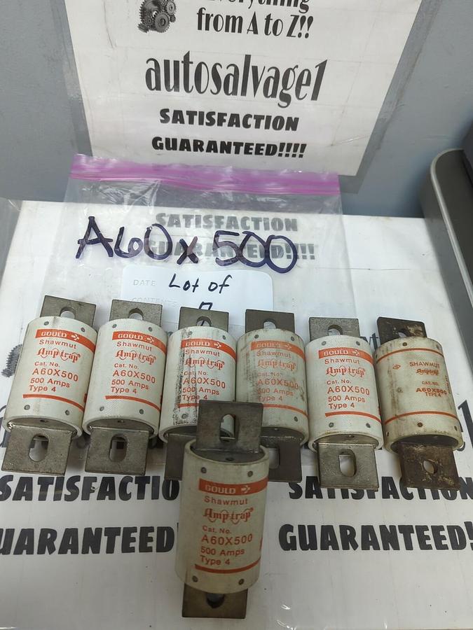 GOULD SHAWMUT,A60X500,AMP-TRAP 500 AMP FUSES LOT OF 7 NOS
