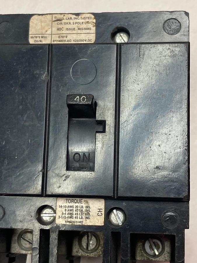 Used Challenger,CH3040,Circuit Breaker 3-Pole 40A 480V