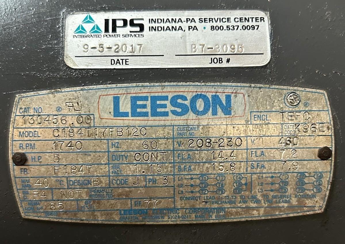 Used LEESEON,C184T17FB12C,MOTOR 5HP 1740RPM 208-230V F184T FRAME REFURBISHED