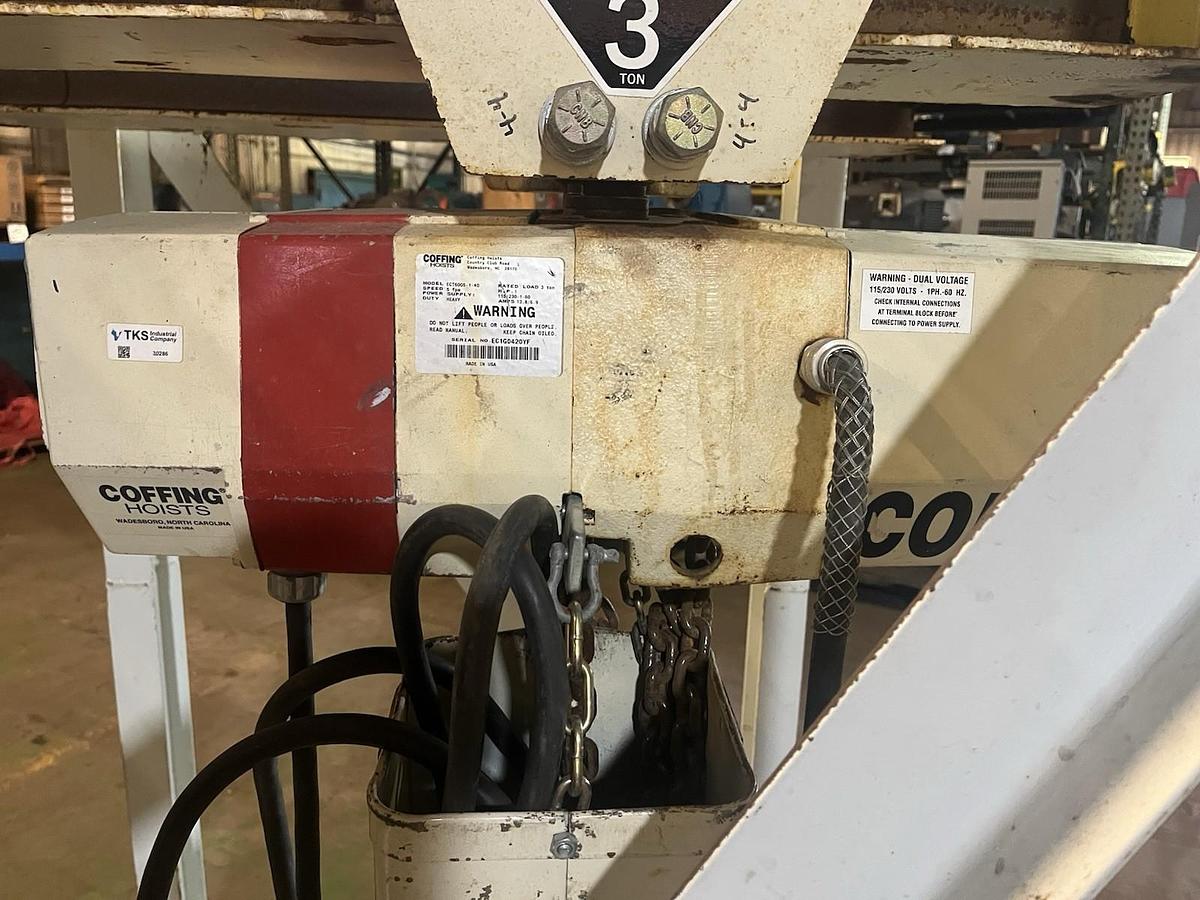 Used COFFING,ECT6005-1-40,ELECTRIC HOIST 3 TON 5FPM 115/230V 1HP 40 FT CHAIN