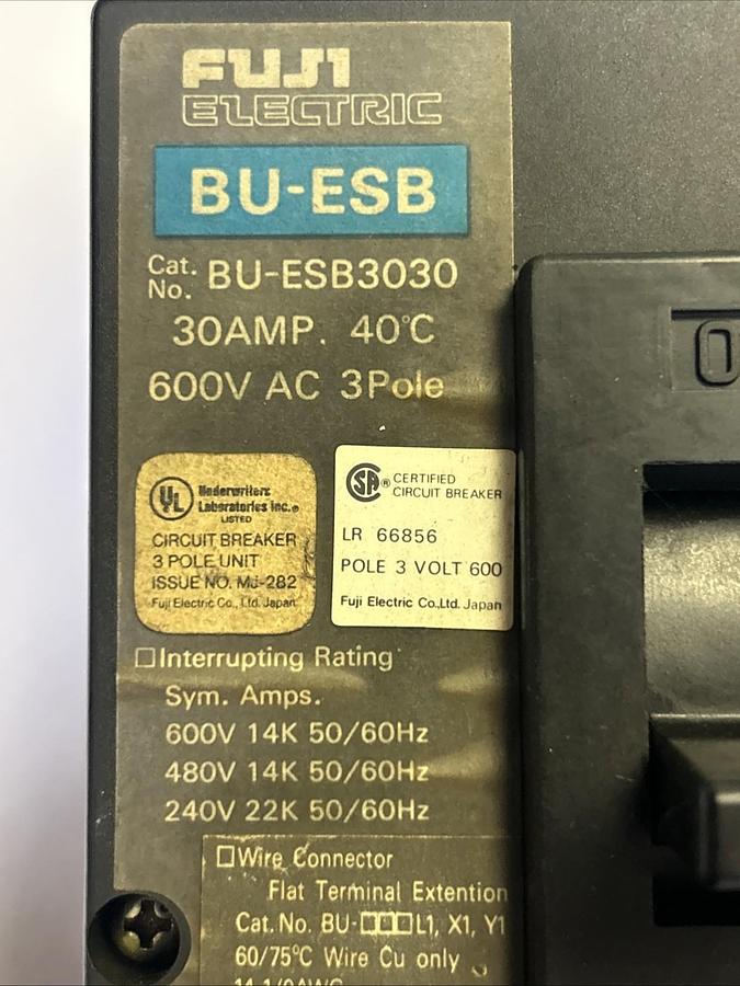 Used FUJI ELECTRIC,BU-ESB3030,CIRCUIT BREAKER 30A 600V 3P