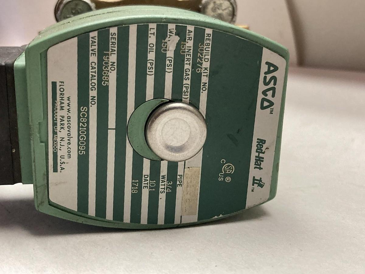 Used Asco,SC8210G095,2-Way Pilot Operated Solenoid Valve 3/4 Inch 150 PSIG