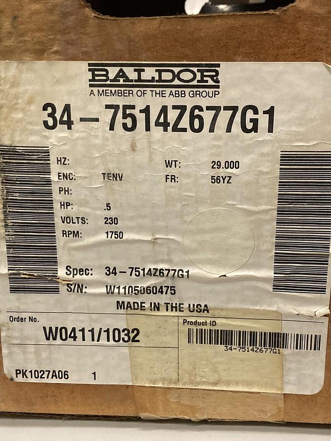 Baldor,34-7514Z677G1,Industrial Motor 3/4 HP 1140 RPM  143T Frame