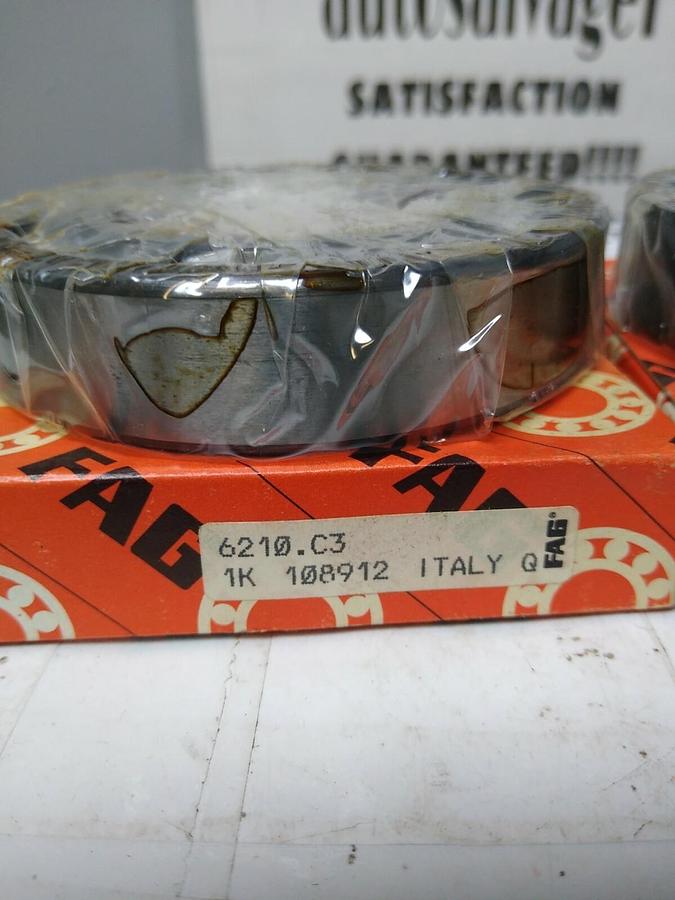 Used Fag,6210-C3,Deep Groove Ball Bearing Lot of 2 NOS