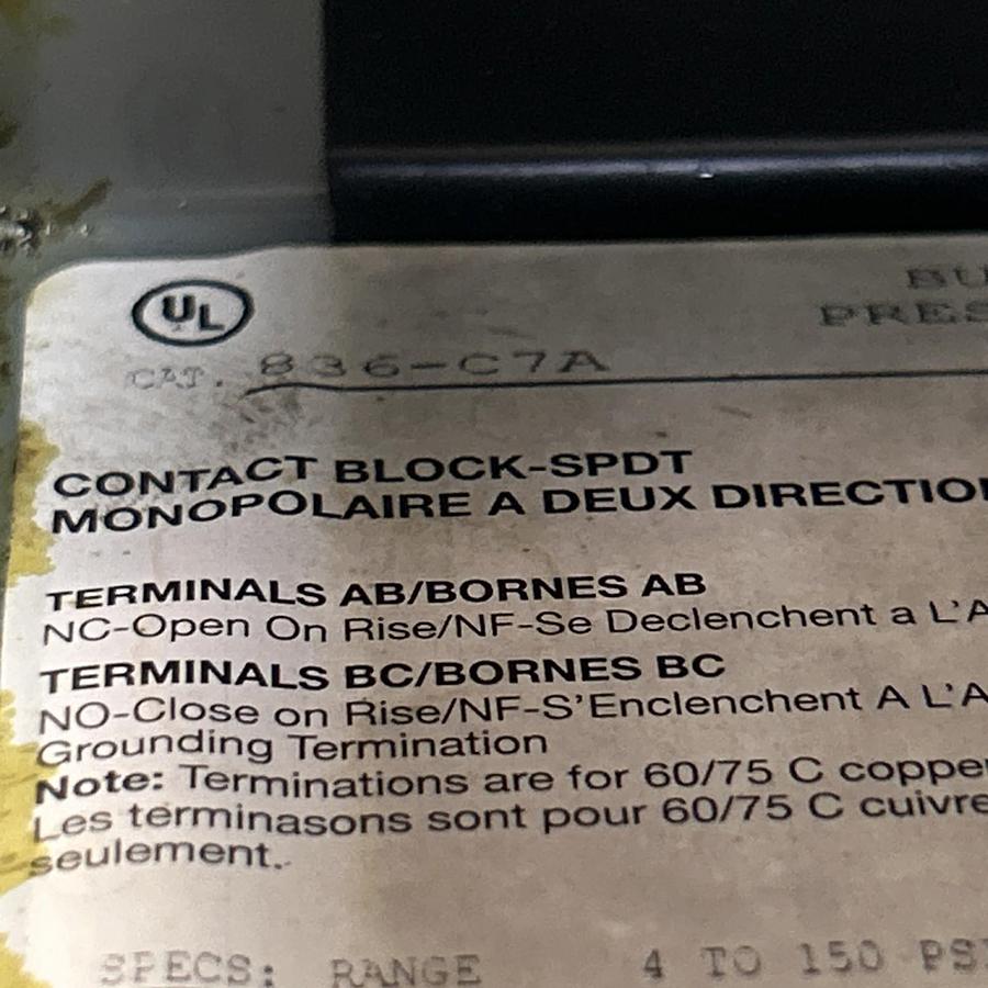 Used ALLEN BRADLEY,836-C7A,PRESSURE CONTROL SWITCH