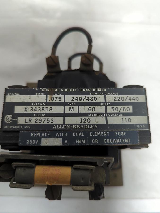 Used ALLEN BRADLEY,X-343858,CONTROL TRANSFORMER PRE-OWNED