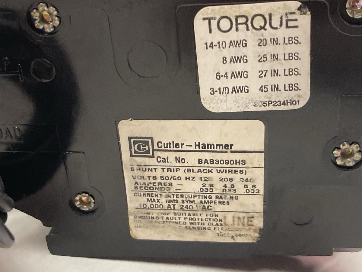 Used Cutler-Hammer,BAB3090HS,3-Pole Circuit Breaker 90A 50/60Hz