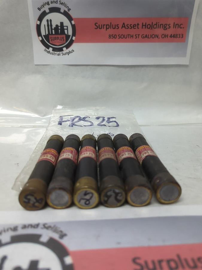 Used COOPER BUSSMANN,FRS-25,FUSETRON 25 AMP FUSE LOT OF 6 PRE-OWNED