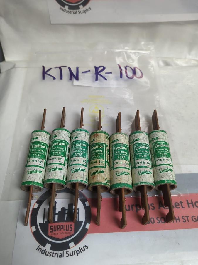 Used COOPER BUSSMANN,KTN-R-100,LIMITRON 100 AMP FUSE LOT OF 7 PRE-OWNED