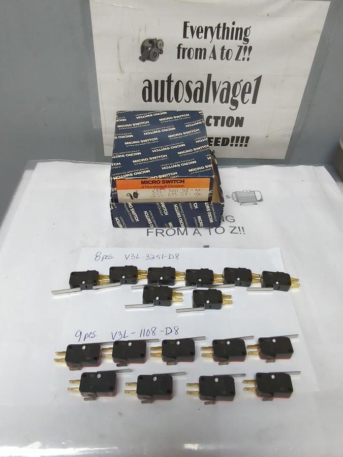 HONEYWELL,V3L-3251-D8 V3L-1108-D8,MINI MICROSWITCHES LOT OF 17 SEE DESCRIPTION