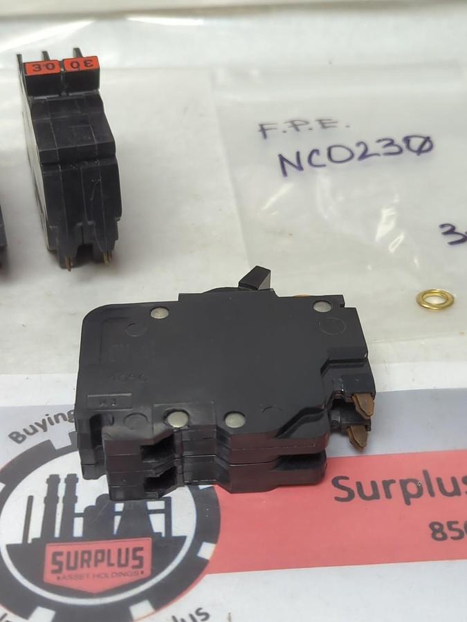 Used F.P.E.,NCO230,CIRCUIT BREAKER 30 AMP 2-POLE LOT OF 3 PRE-OWNED