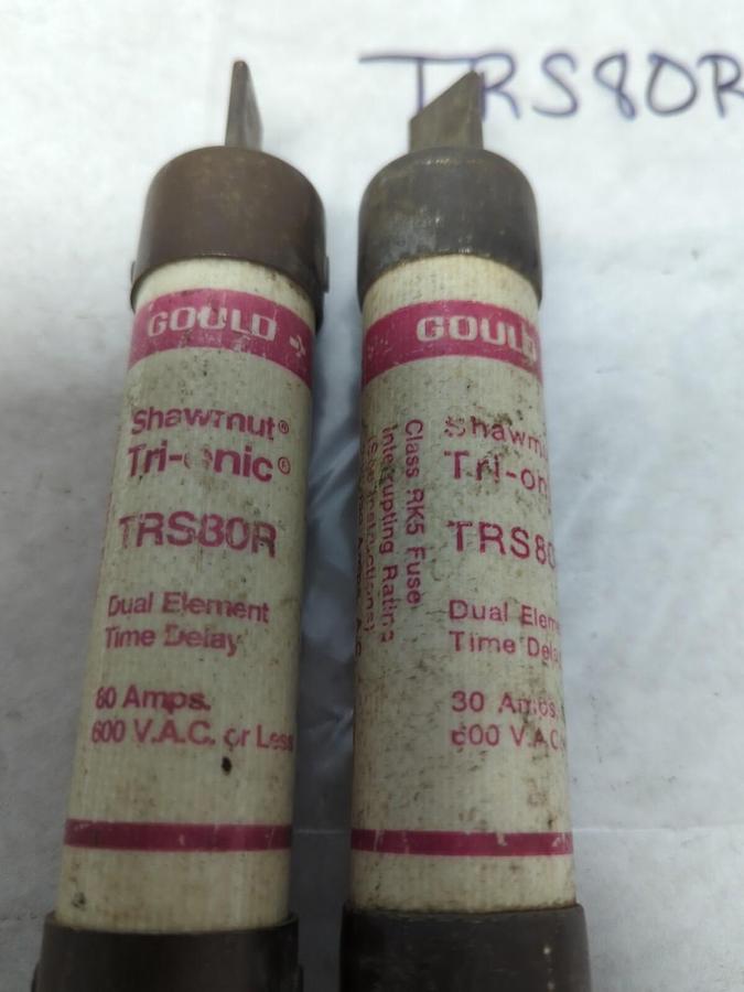 Used GOULD SHAWMUT,TRS80R,TRI-ONIC 80 AMP FUSE LOT OF 2 PRE-OWNED