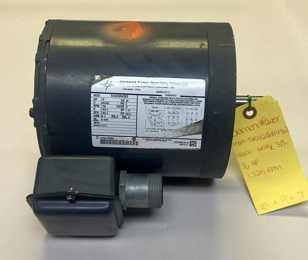Used DIAMOND POWER,5K42GN4363,MOTOR 1/6HP 230/460V 1725RPM 3PH 56CZ FRAME