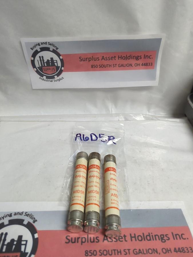 Used GOULD SHAWMUT,A6D5R,AMP-TRAP FUSE LOT OF 3 PRE-OWNED