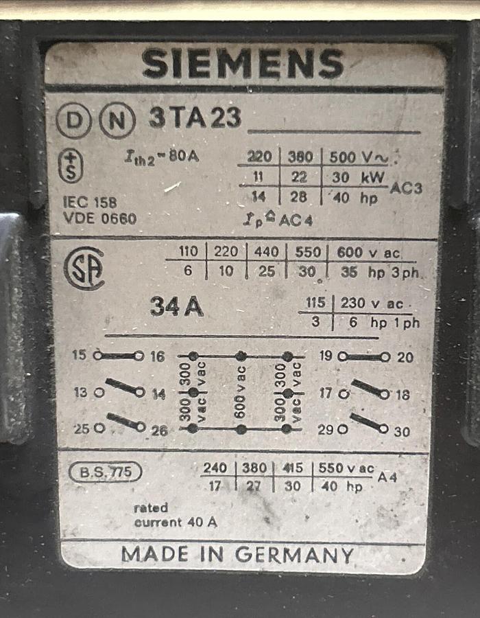 Used SIEMENS,3TA23,CONTACTOR